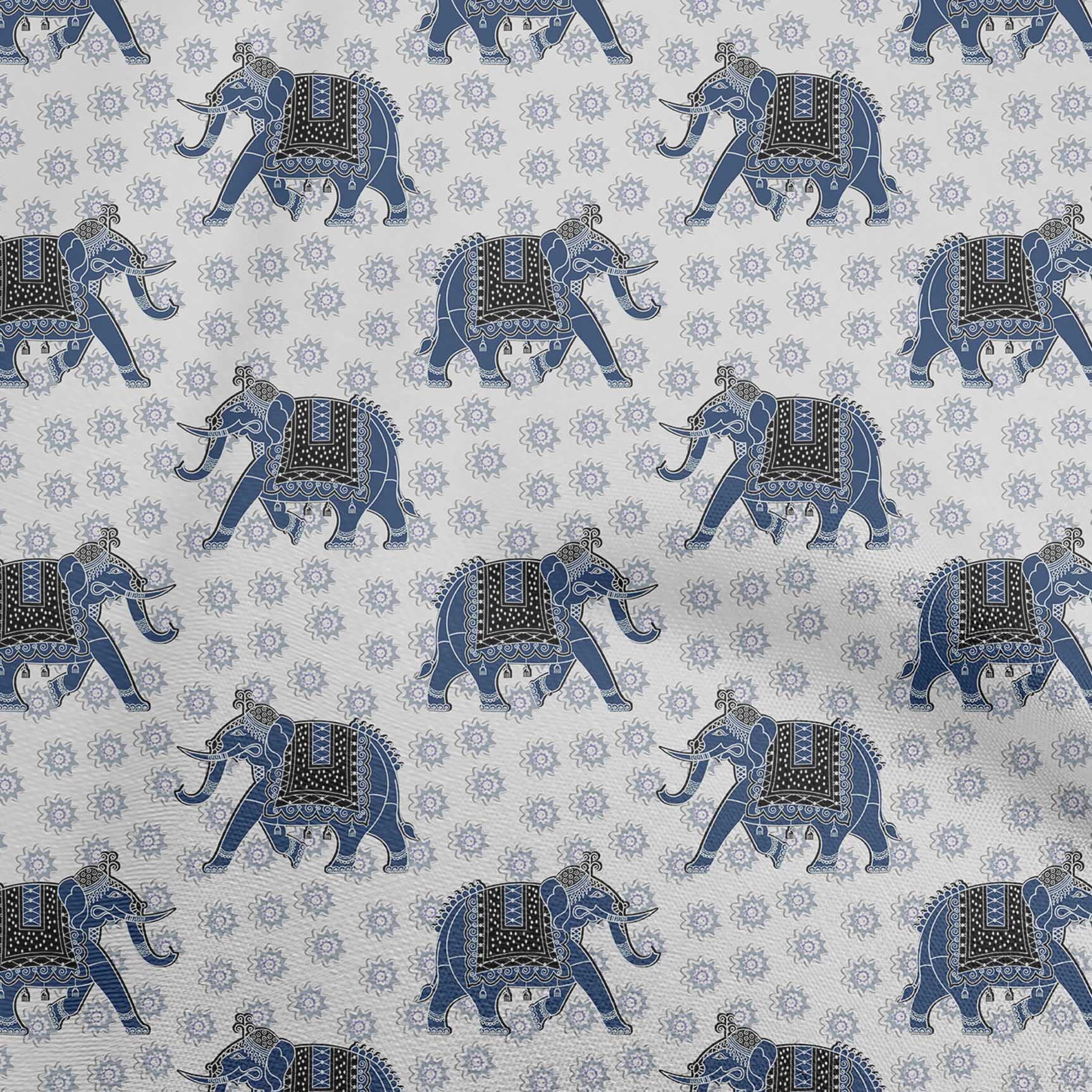 Premium White Elephant Print Polyester Spandex Fabric - 56