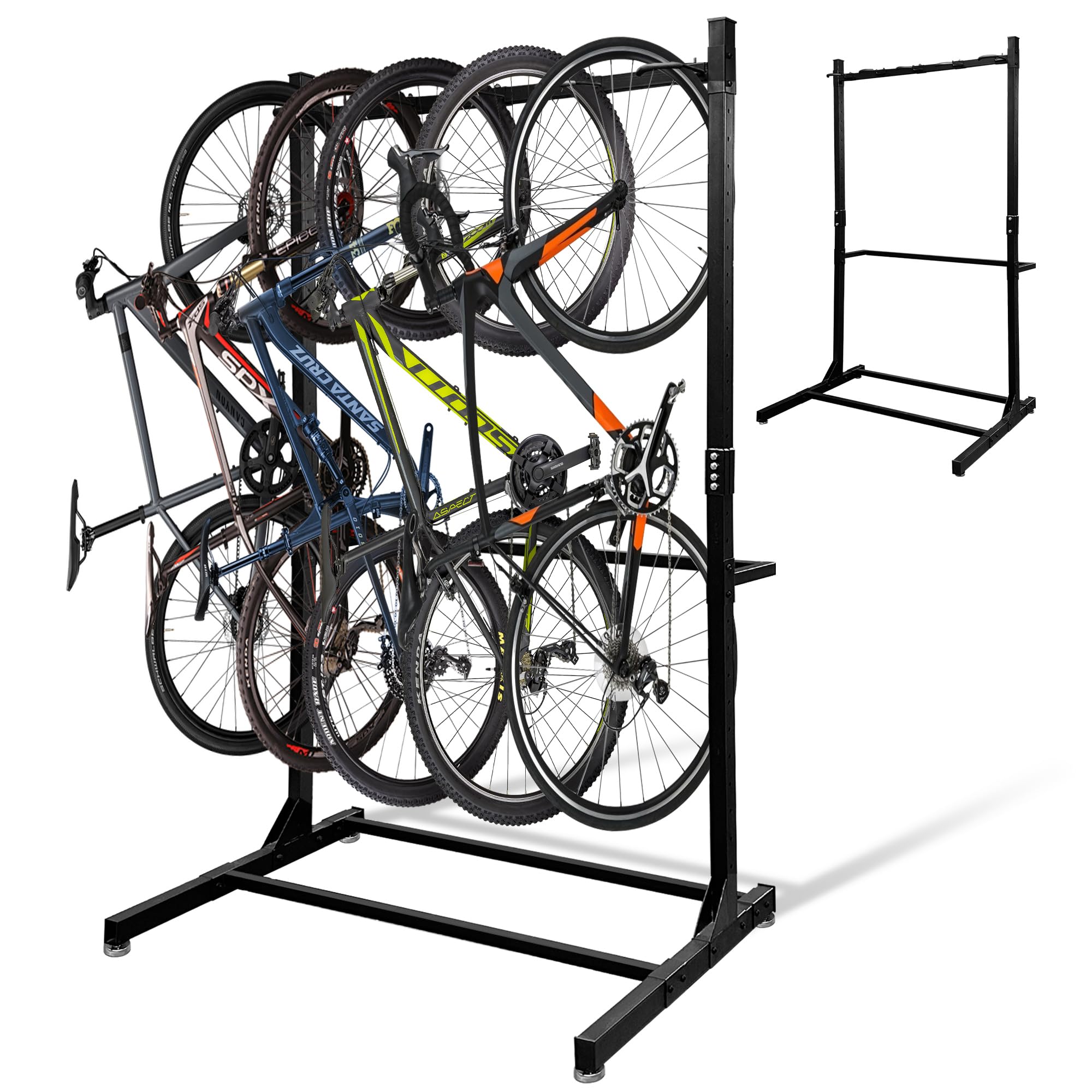 Royxen Freestanding Bike Rack for 5 Bikes - 400 lbs Capacity Heavy Duty Garage Storage Solution for Indoor & Outdoor Use - Perfect for Home, Apartment, and Backyard Organization