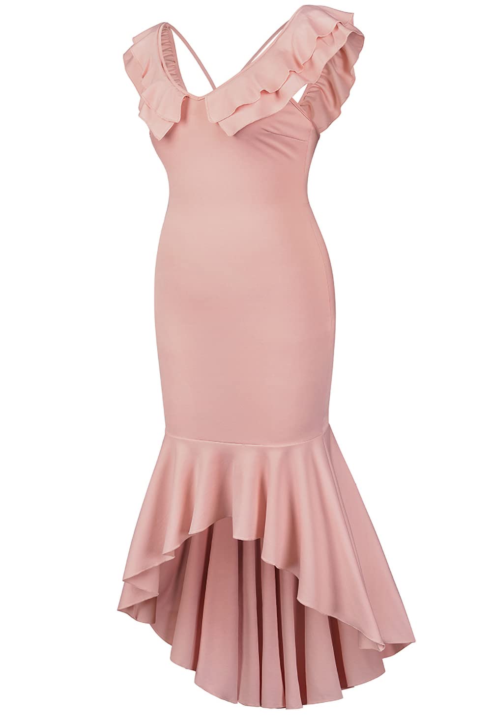 Elegant Ruffles V-Neck Bodycon Party Dress for Women - Slim Fit Backless Mermaid Cocktail Evening Gown | Perfect for Night Out, Formal Events & Special Occasions
