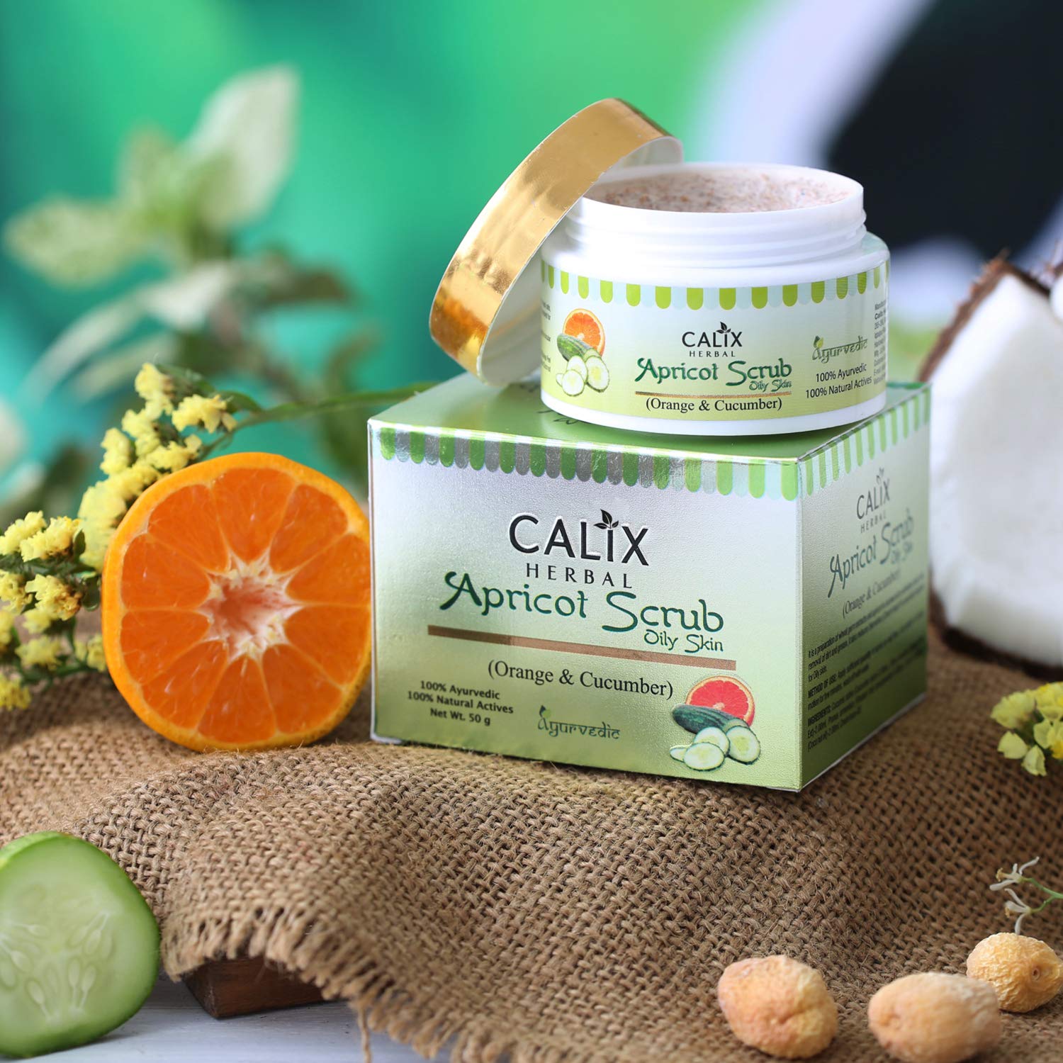 Calix Herbal Apricot Facial Scrub - Exfoliating & Pore Cleansing Face Wash with Cucumber & Orange Extracts for Blackhead Removal (50g) - Perfect for Daily Skincare Routine & Acne-Prone Skin