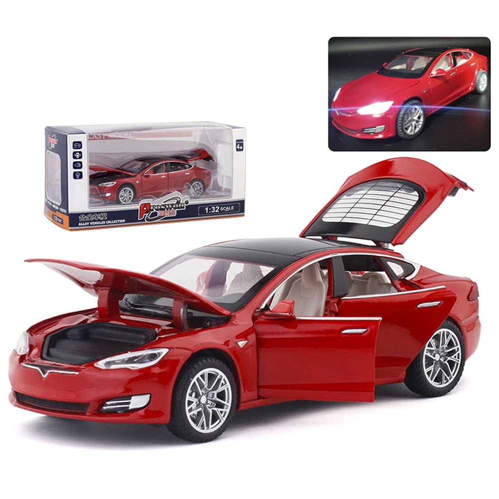 1:32 Scale Diecast Tesla Model S Alloy Toy Car with Pull Back Action, Lights & Sound - Mini Collectible Vehicle for Kids Ages 3+ | Birthday Gift, Playtime Fun, Car Enthusiast Collection