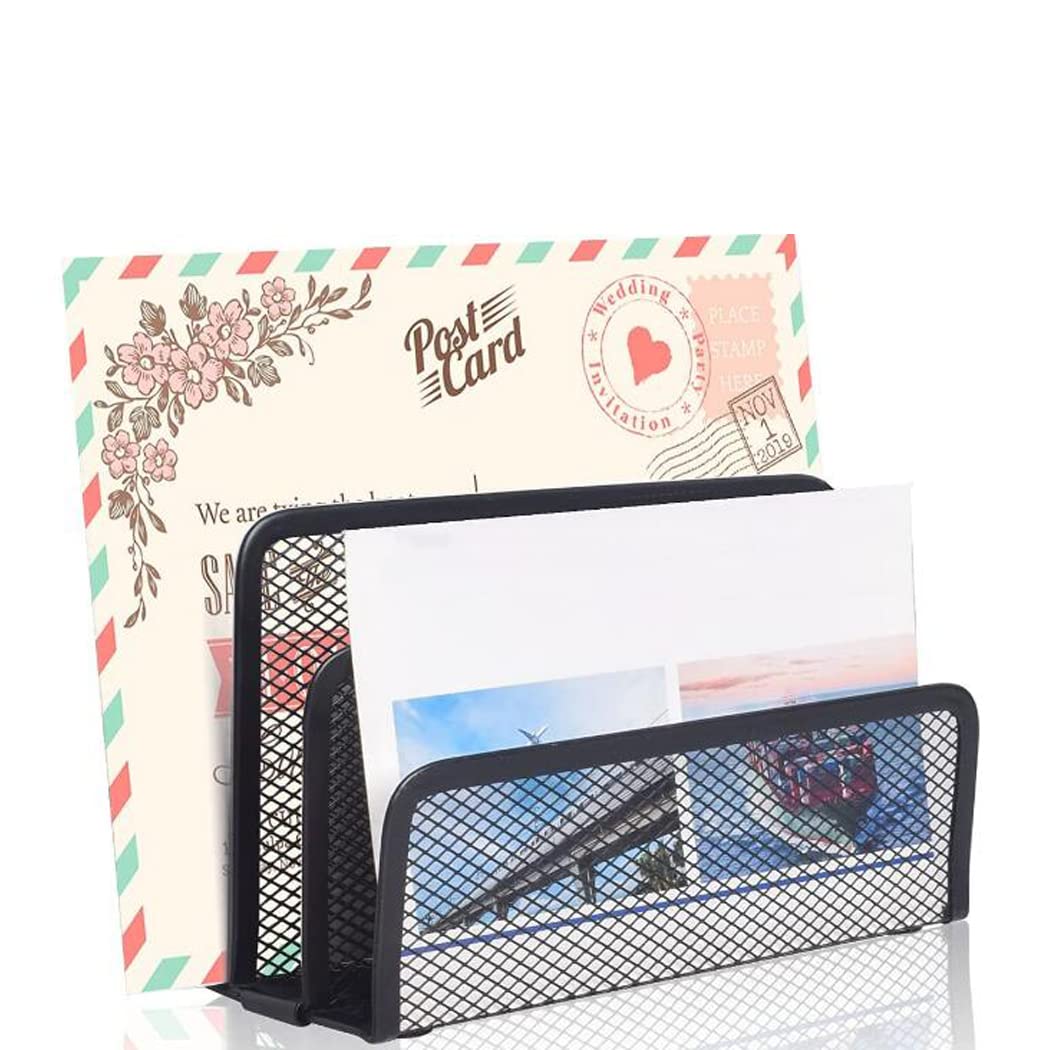 Premium 3-Tier Metal Mesh Business Card Holder - Sleek Black Desk Organizer for Office & Reception (2 Pack) - Perfect for Networking, Trade Shows & Professional Workspaces