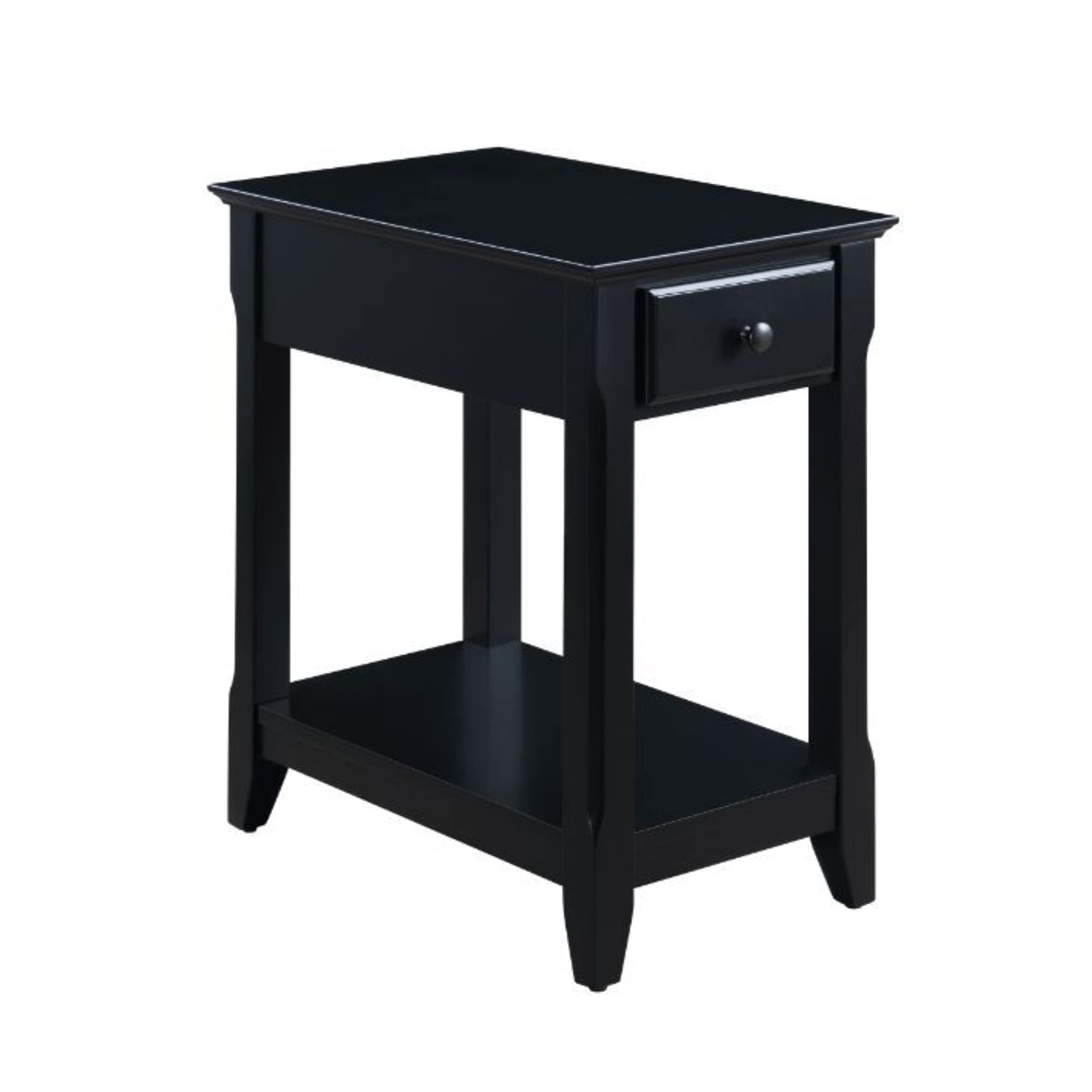 Acme Bertie Black Wooden Accent Table with Storage Drawer & Shelf - Compact Side Table for Living Room, Bedroom or Office