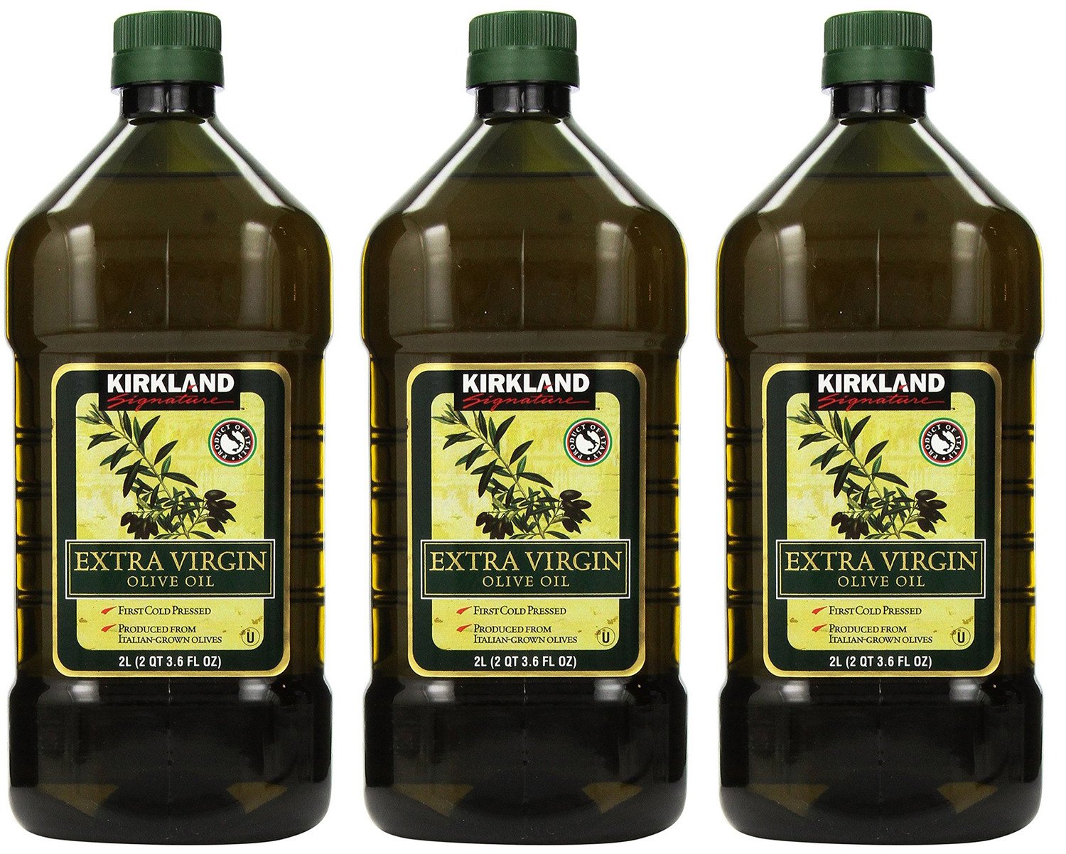 Kirkland Signature Extra Virgin Olive Oil - 3 Pack (2 QT + 3.6 FL OZ) | Cold Pressed, Premium Quality | Perfect for Cooking, Salad Dressing & Healthy Recipes