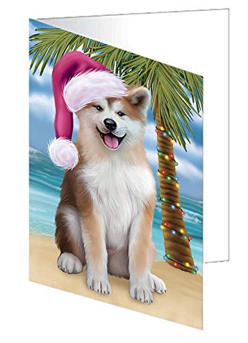 Summertime Tropical Beach Akita Dog Greeting Cards - 20 Adorable Pet Invitation Cards with Envelopes - Christmas Holiday Pet Artwork Cards GCD67604 - Perfect for Birthday, Wedding & Seasonal Greetings