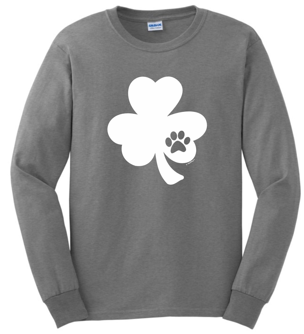 St. Patrick's Day Long Sleeve T-Shirt for Dog & Cat Lovers - Pawprint Shamrock Pet Owner Apparel - Perfect for Irish Festivals, Pet Parades & Holiday Parties