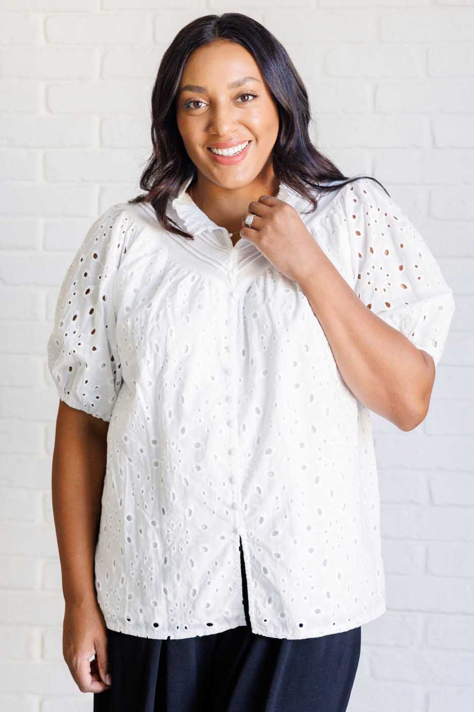 Elegant Eyelet Lace Blouse for Women - Breathable Summer Tops with Feminine Details | Perfect for Office Wear, Date Nights & Casual Outfits