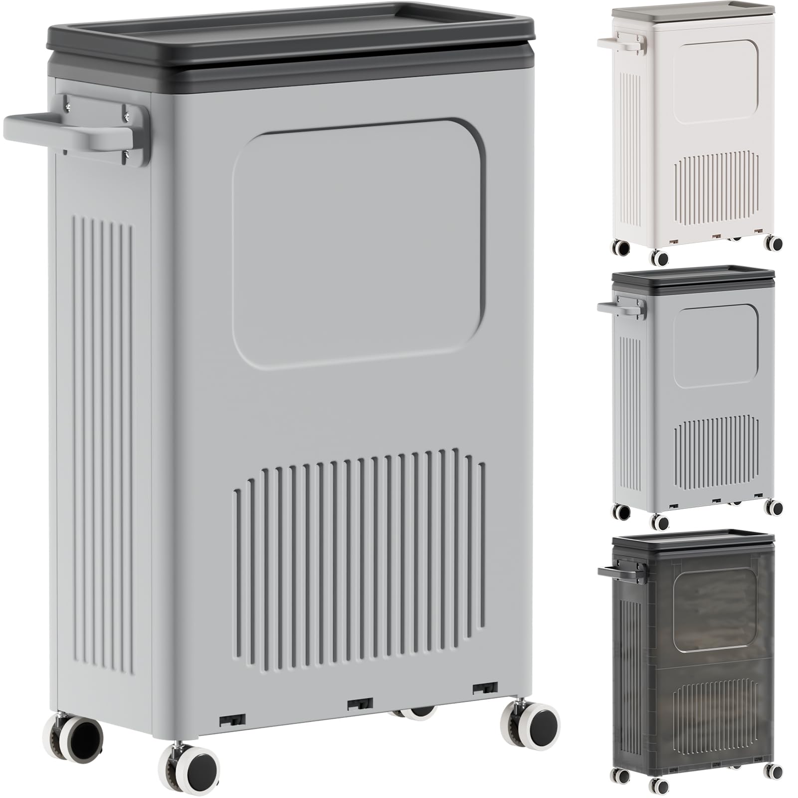 50L Plastic Laundry Basket with Wheels & Lid - Slim Laundry Hamper for Narrow Spaces - Easy Roll Handle for Bedroom, Dorm & Laundry Room - Perfect for Small Apartments & College Students
