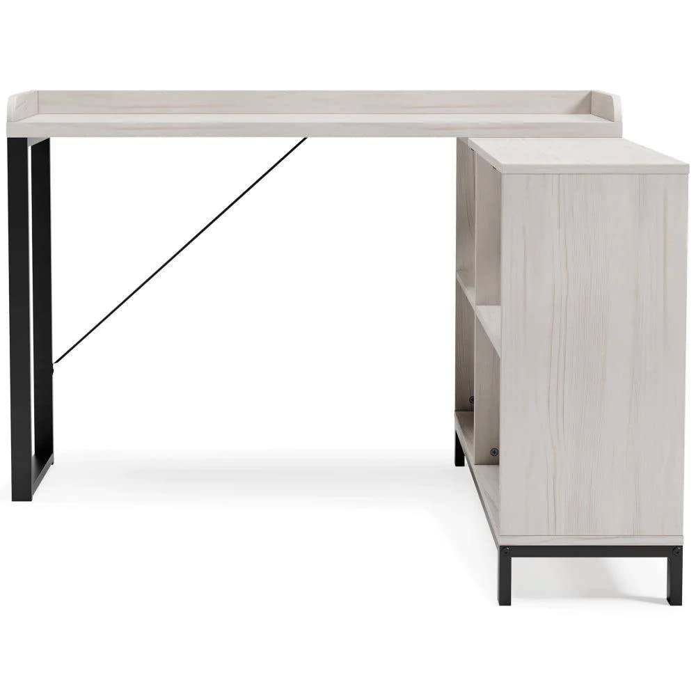 Signature Design by Ashley Bayflynn Modern L-Shaped Computer Desk - White & Black Home Office Furniture for Small Spaces & Gaming Setups