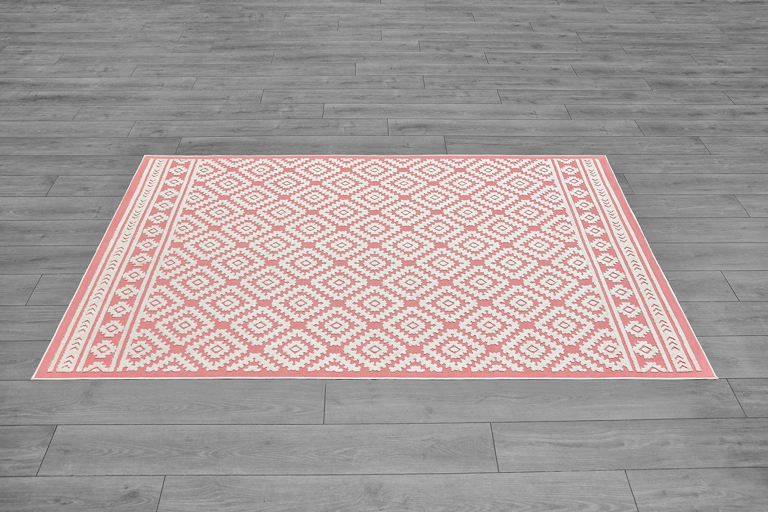 Ladole Rugs Santorini Rose and Cream Geometric Area Rug - Boho Chic Home Decor for Living Room, Bedroom, or Office