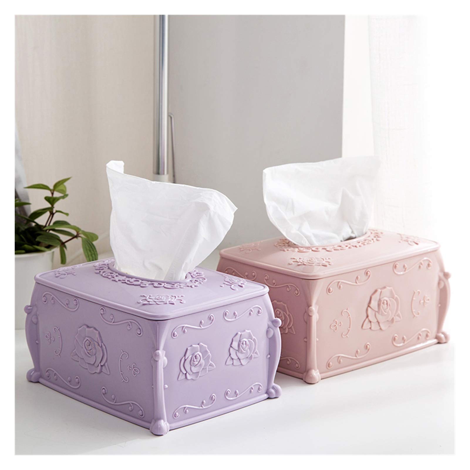 Purple Plastic Tissue Box Cover - Napkin Storage Organizer for Living Room, Car, Office & Bathroom | Durable & Stylish Tissue Holder for Home & Travel Use