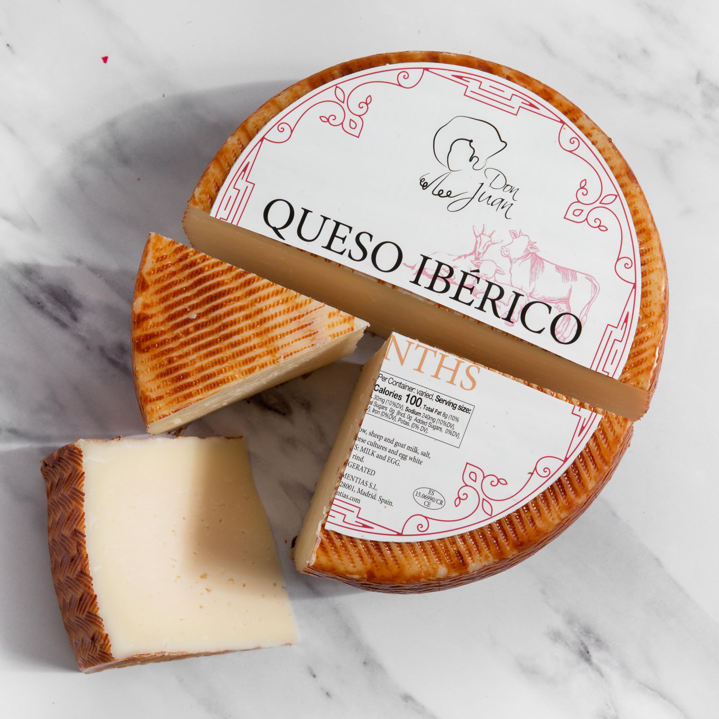 Premium Iberico Spanish Cheese Wheel (7 lb) - Artisan Blend of Goat, Sheep & Cow Milk for Rich, Grassy & Herbaceous Flavors - Perfect for Charcuterie Boards, Wine Pairings & Gourmet Gifts