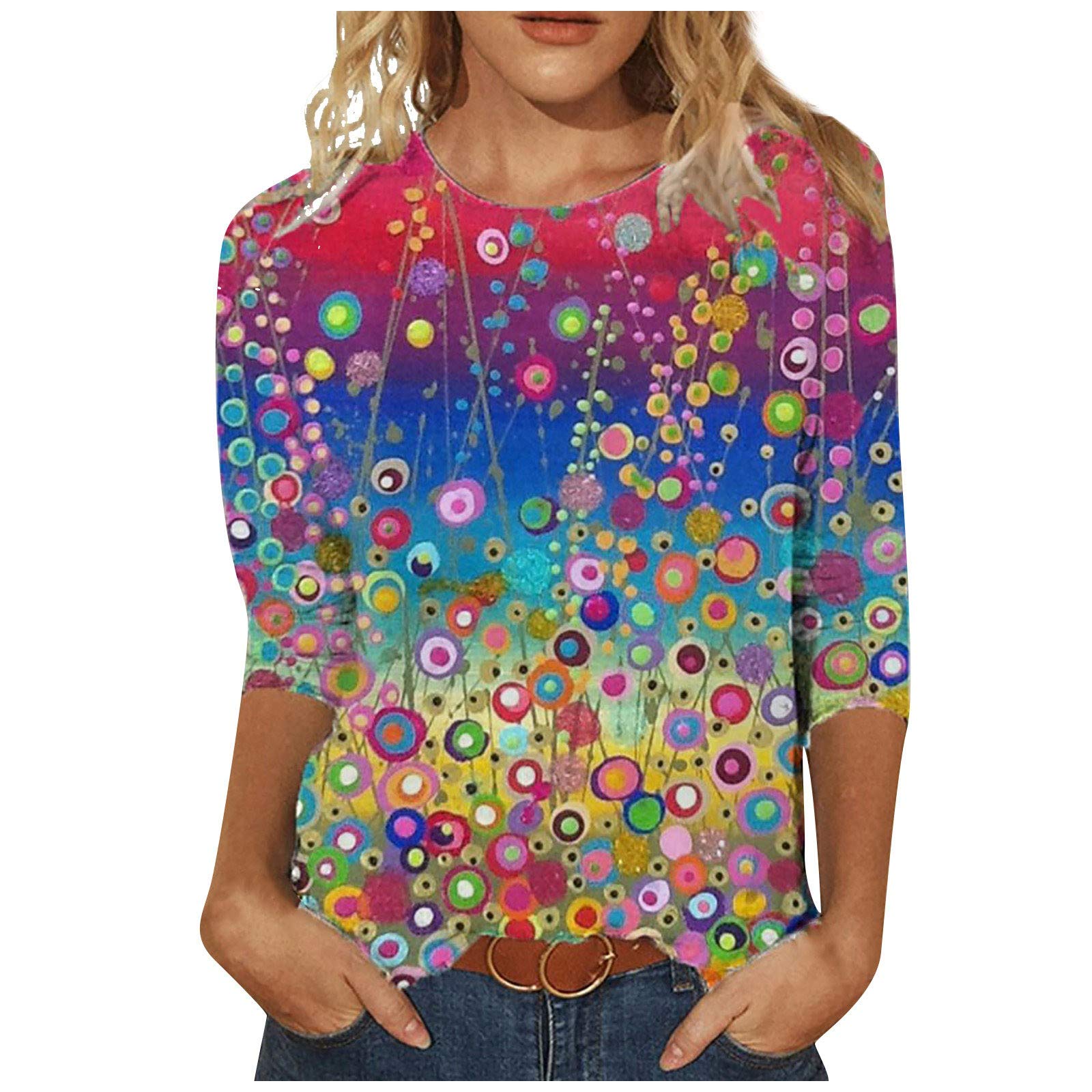 Women's Casual Long Sleeve Blouse - Colorful Loose Fit Summer Top with V-Neck for Everyday Wear | Perfect for Office, Outings & Beach Vacations