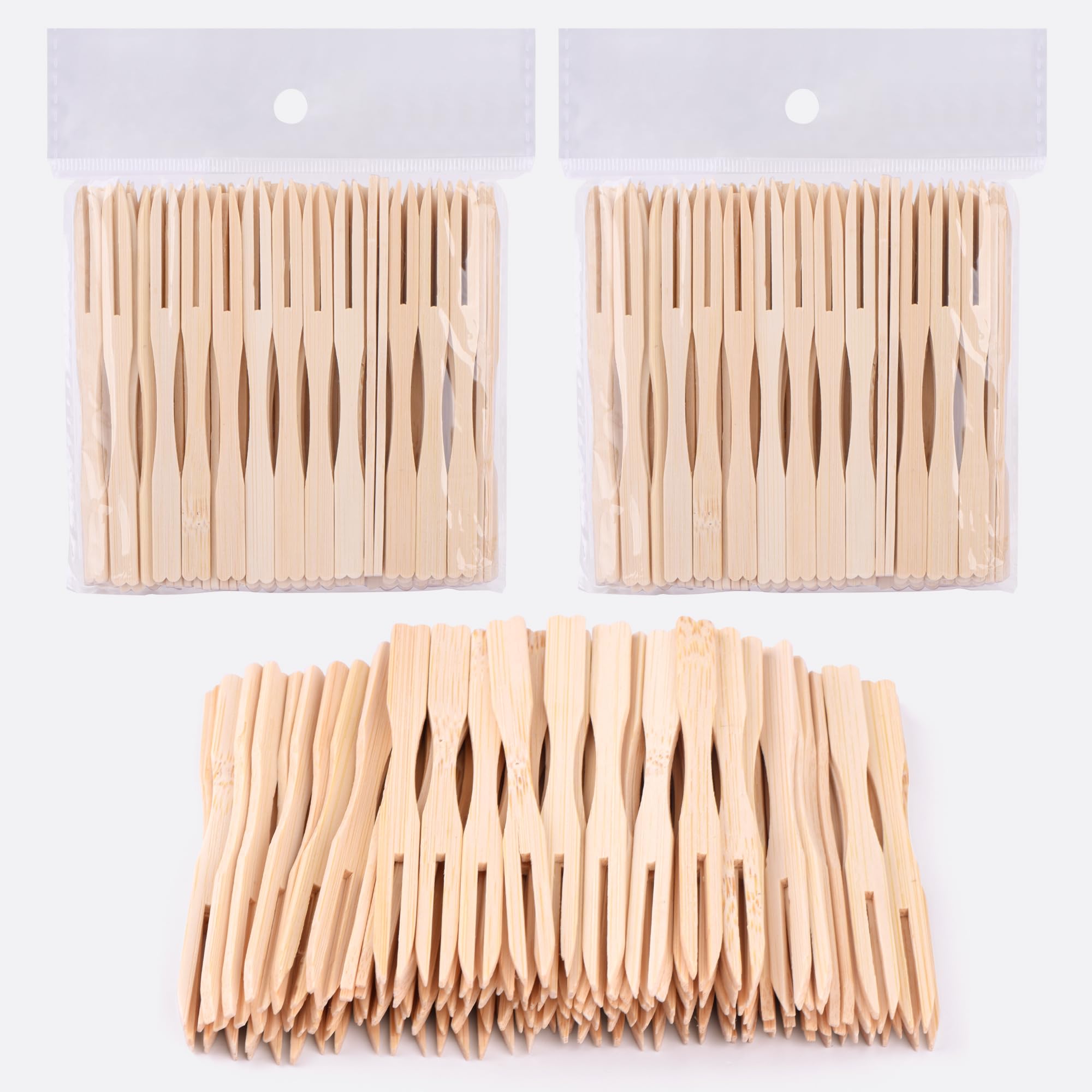 200 Pack 3.5 Inch Natural Bamboo Cocktail Forks - Eco-Friendly Appetizer Toothpicks for Party, Catering, Dessert & Fruit - Perfect for Weddings, Cocktail Hours & Charcuterie Boards