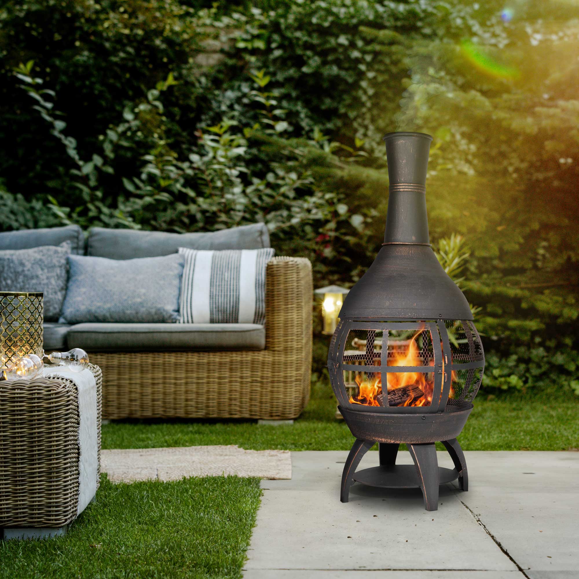 Premium 360° Chiminea Fire Pit Outdoor Heater - Antique Bronze Finish DG112 - Perfect for Backyard, Patio, and Garden Gatherings