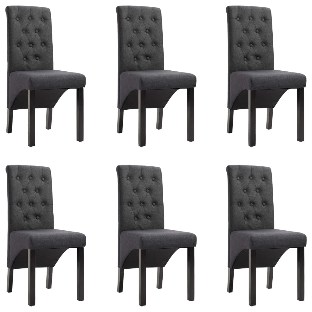 6-Piece Fabric Bistro Dining Chair Set with Solid Wood Legs - High Back Kitchen & Bar Stools for Home, Restaurant, Cafe - Dark Gray - Perfect for Small Spaces, Breakfast Nooks & Commercial Use