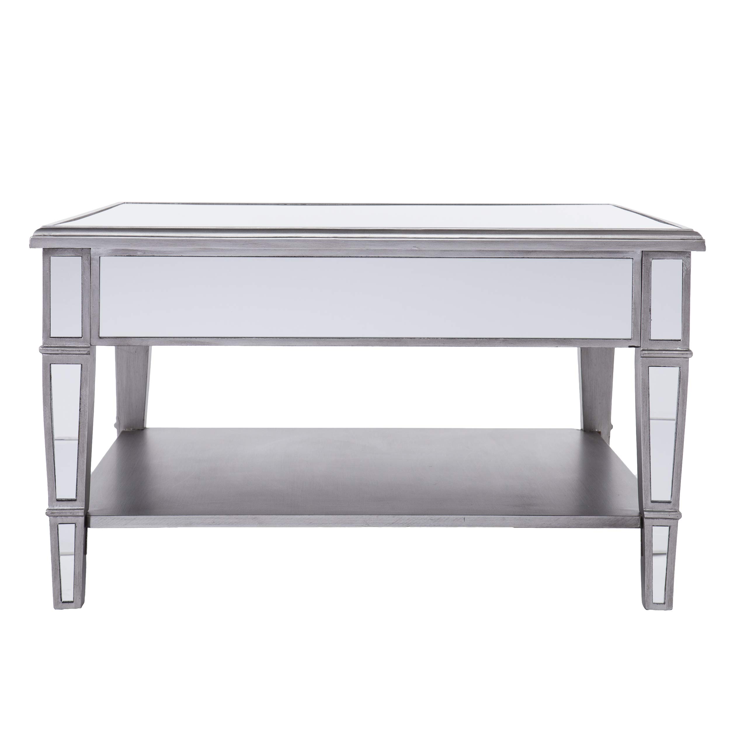 SEI Furniture Wedlyn Square Mirrored Coffee Table - Modern Silver Glass Top Living Room Center Table for Home Decor & Entertaining