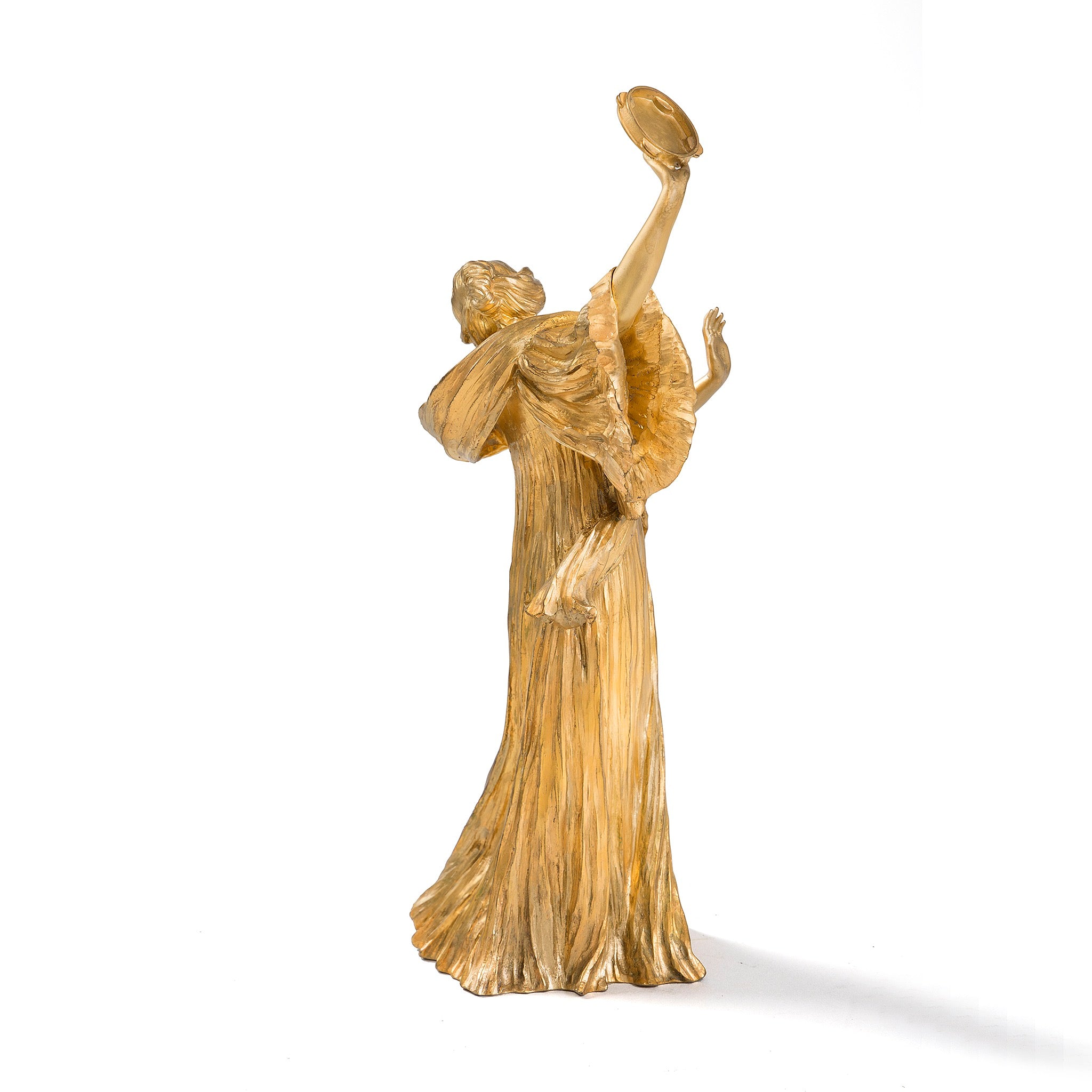 Agathon Léonard Danseuse Tambourin à Droite Gilt Bronze Sculpture - French Art Nouveau Bronze Statue - Antique Home Decor for Living Room, Office & Art Collection