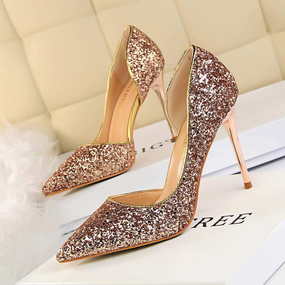 JOEupin Women's Stiletto High Heel Pumps - Sexy Pointed Toe Dress Shoes for Wedding, Party & Evening Wear | Comfortable Semi-Open Design for Women's Formal Occasions