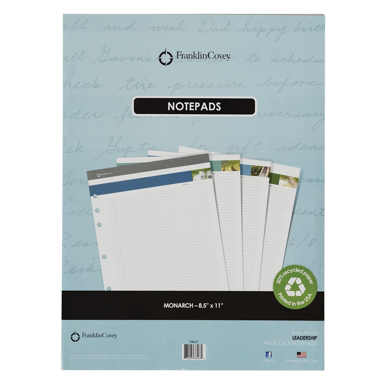 FranklinCovey Leadership Portfolio Notepads - 48 Pages Per Pad, Monarch Size, Set of 3 - Premium Executive Notebook for Business Meetings, Office Organization & Professional Note Taking