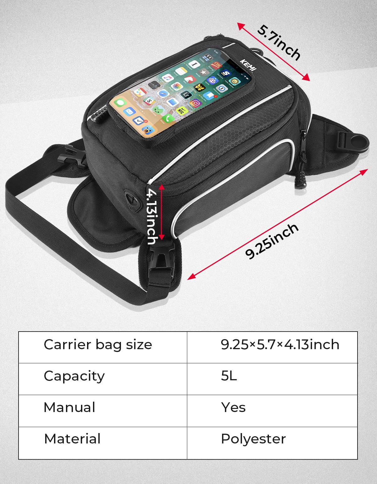 **KEMIMOTO Universal Magnetic Motorcycle Tank Bag - 6.7