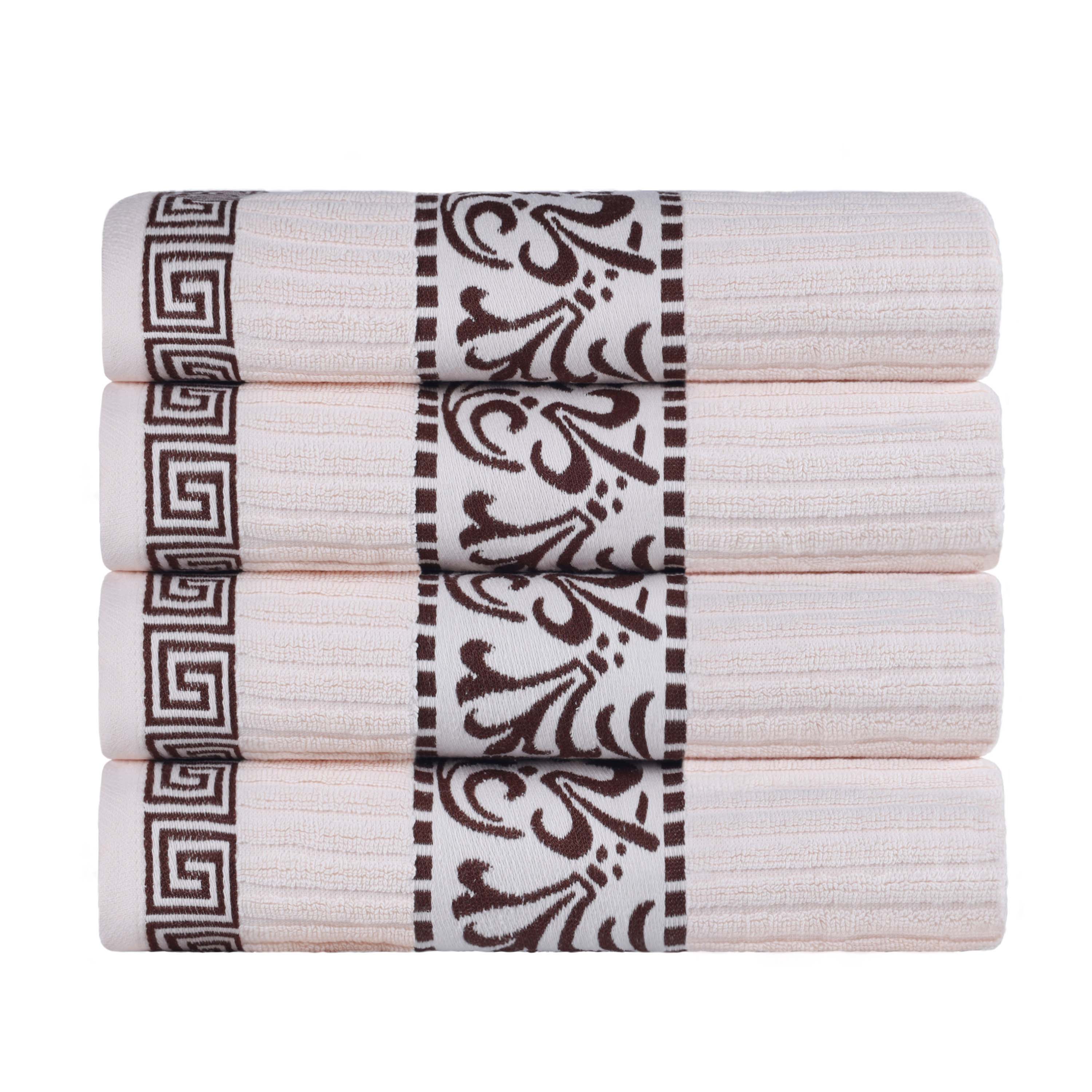 Premium Athens Cotton Greek Scroll & Floral 4-Piece Bath Towel Set - Soft & Absorbent for Spa, Bathroom & Guest Room Decor