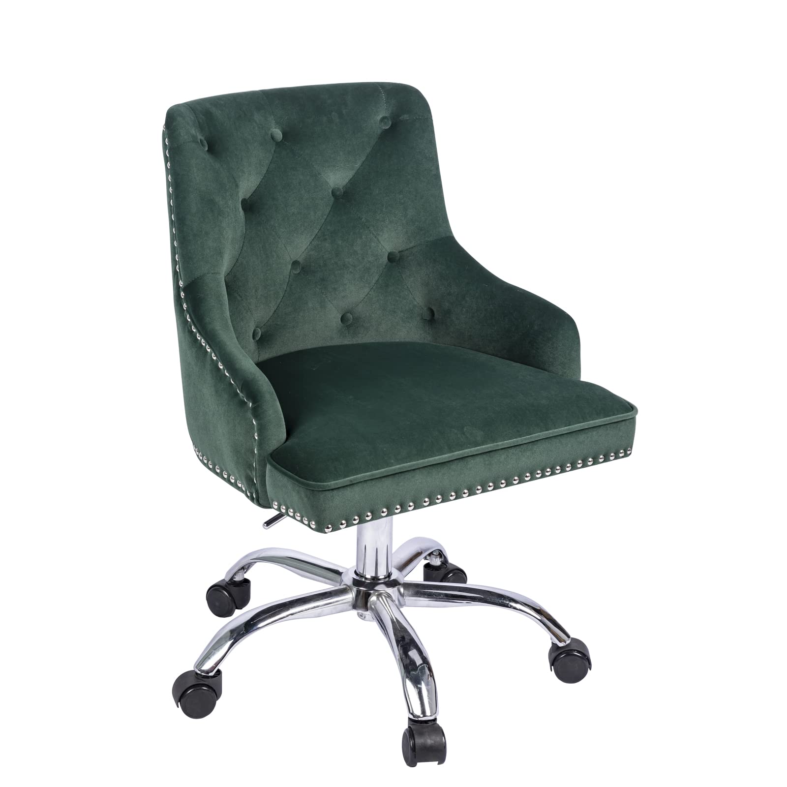Luxury Velvet Office Chair - Tufted Adjustable Swivel Computer Desk Chair with Arms & Nailhead Trim - Elegant Accent Vanity Chair for Home Office, Bedroom & Living Room Decor