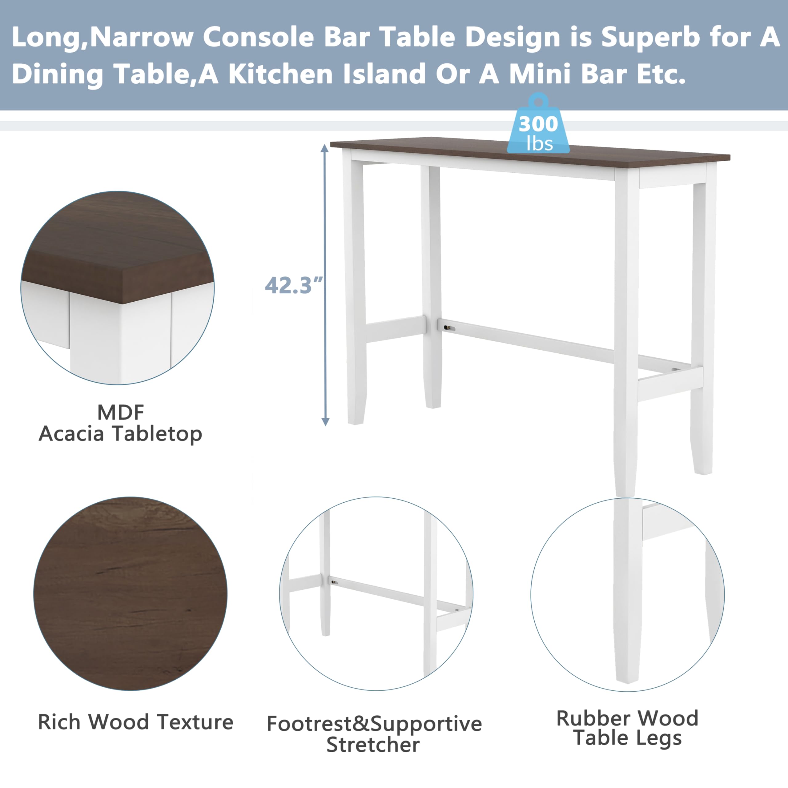 Rustic Farmhouse 3-Piece Counter Height Dining Set - 48