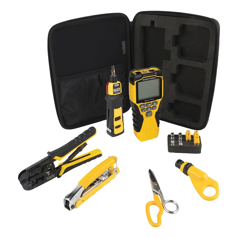 Klein Tools VDV001819 6-Piece Cable Installation Tool Set - Includes Crimpers, Scout Pro 3 Cable Tester, Snips & Punchdown Tool with Carrying Case | Ideal for Network Technicians, Electricians & DIY Cable Projects
