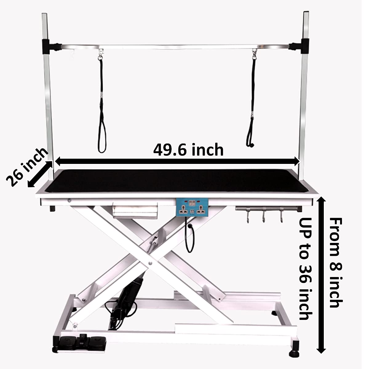 Professional Electric Lift Pet Grooming Table for Large Dogs - Heavy Duty X-Type Adjustable Height, 50 Inch Black Grooming Station with Overhead Arm, Clamps & Dual Noose - Perfect for Home & Professional Pet Salons, Dog Shows & Veterinary Clinics