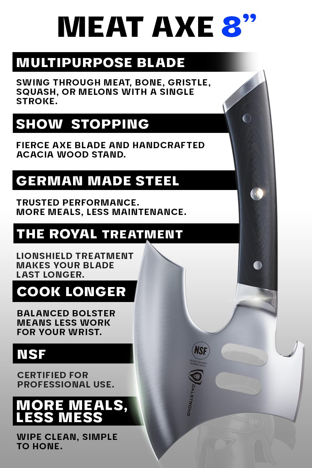 Dalstrong 8-Inch Heavy-Duty Butcher Cleaver Knife - The Punisher - Gladiator Series Elite R with Black G10 Handle, Stand & Sheath - Perfect for Professional Chefs, Home Cooking & Meat Processing