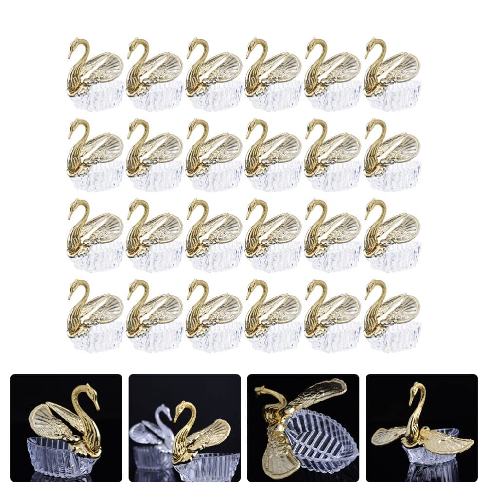 24Pcs Swan-Shaped Wedding Candy Boxes - Fillable Golden Gift Pouch for Bridal Shower, Party Favors & Wedding Decorations - Perfect for Candy, Jewelry or Small Gifts