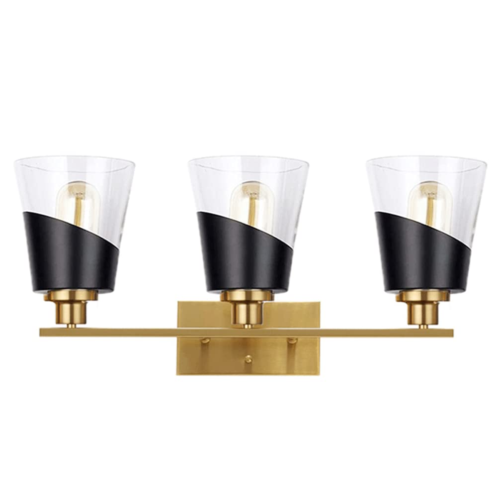 Vintage Black and Gold Vanity Lighting Fixture - 23.6 Inch Bathroom Mirror Light with Beveled Edge & Clear Glass Shade (3 Lights) - Perfect for Bathroom, Dressing Room, and Makeup Area Lighting