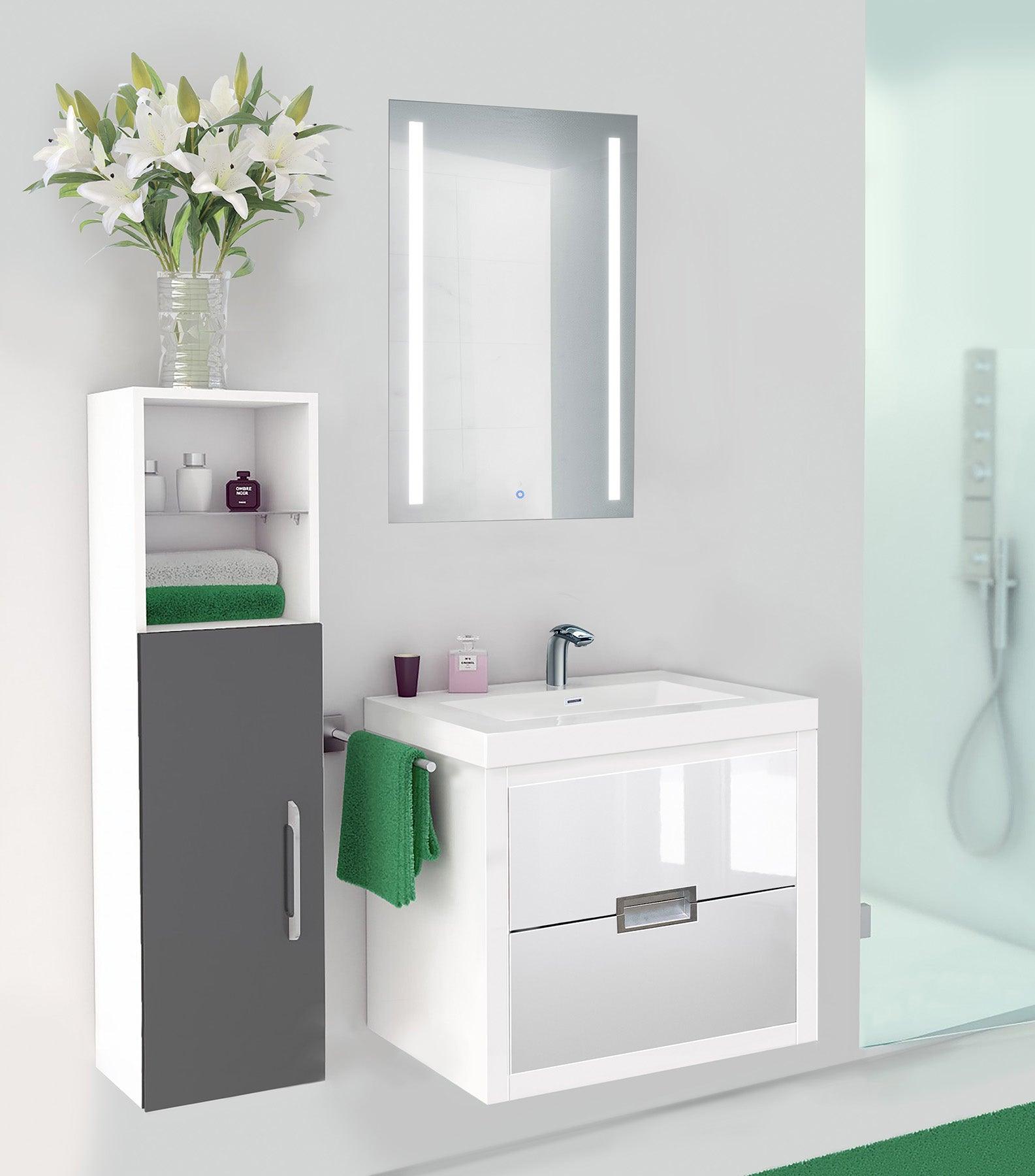 Krugg Kinetic 20x30 Inch Left-Mounted Bathroom Mirror with LED Dimmer & Defogger - Perfect for Modern Vanities and Spa-Like Showers