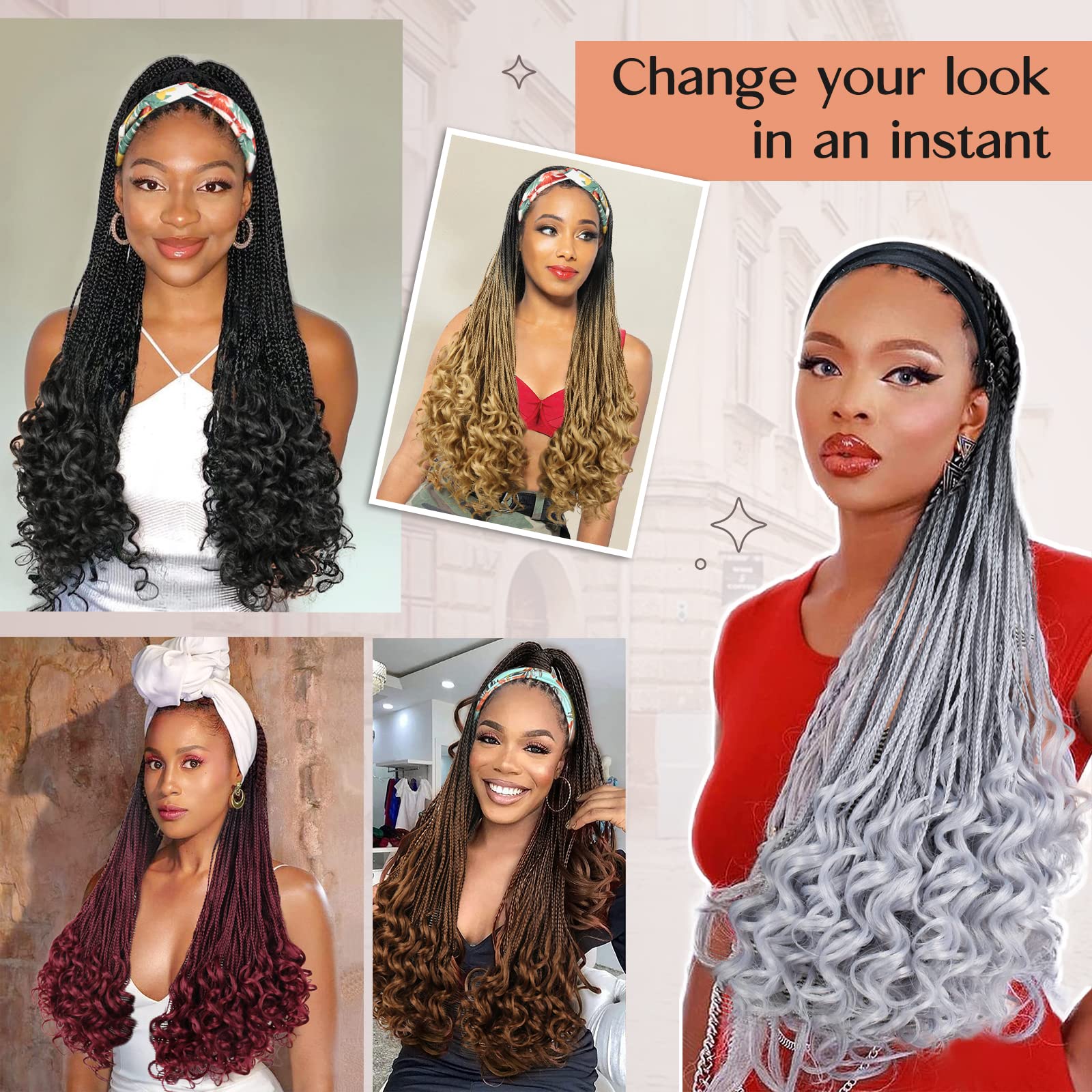 Black Box Braided Headband Wig with Curly Ends for Women - Crochet Braiding Hair with Natural Look | Perfect for Protective Styling, Cosplay & Everyday Wear