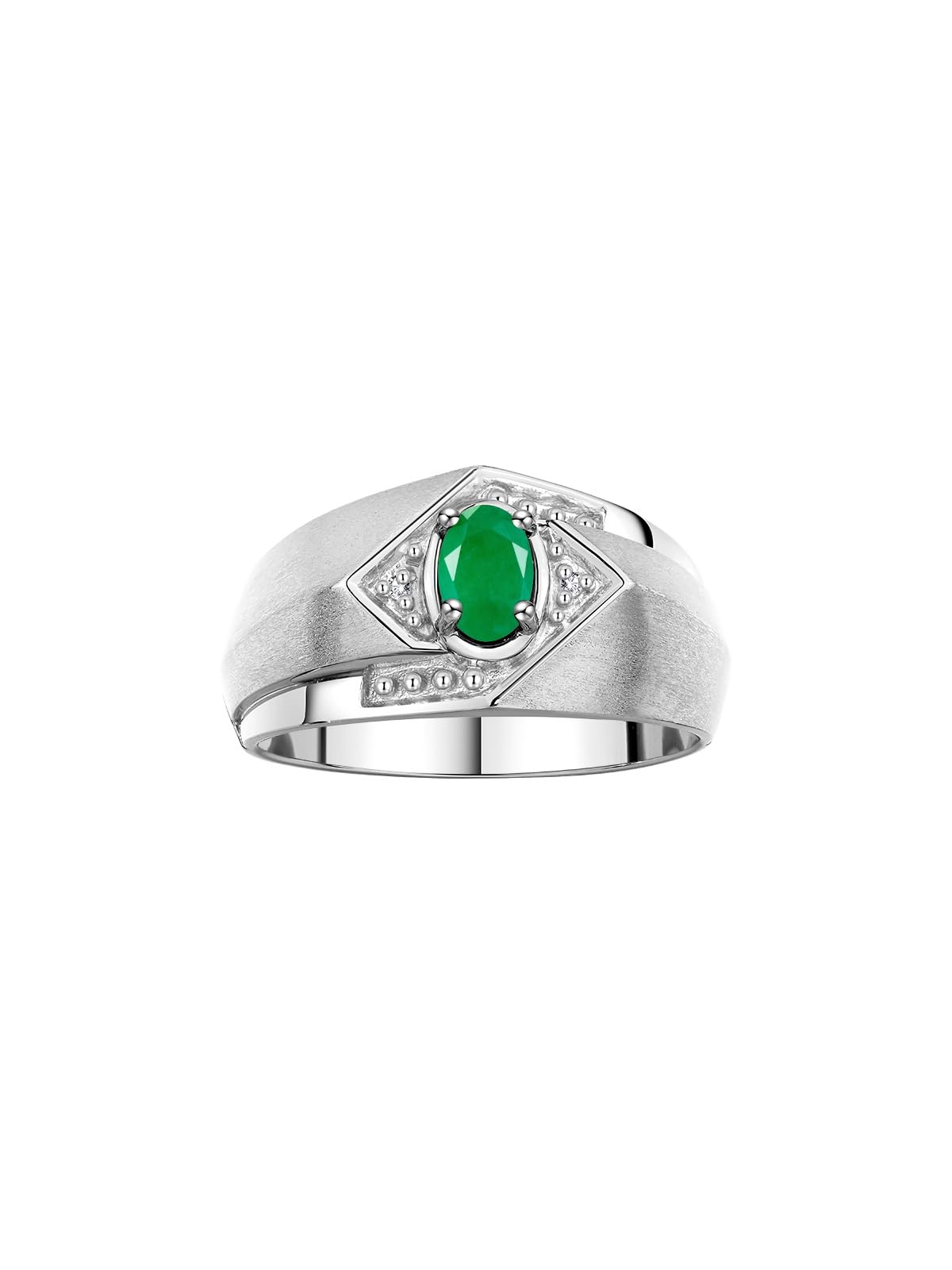 RYLOS Sterling Silver Men's Ring with 6X4MM Oval Gemstone & Genuine Diamonds - Birthstone Jewelry for Men - Elegant Emerald Green Stone Ring for Gifts, Weddings & Special Occasions