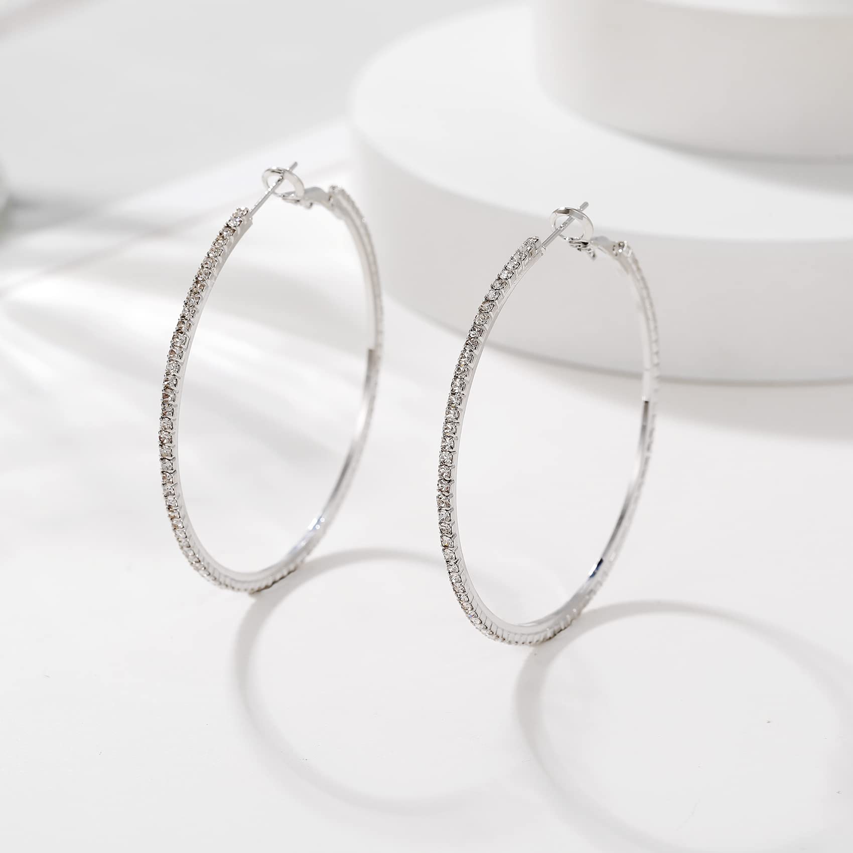 14K Gold Rhinestone Hoop Earrings for Women - Hypoallergenic Fashion Jewelry Gifts (20/30/40/50/60/70mm) - Perfect for Parties, Weddings & Everyday Elegance