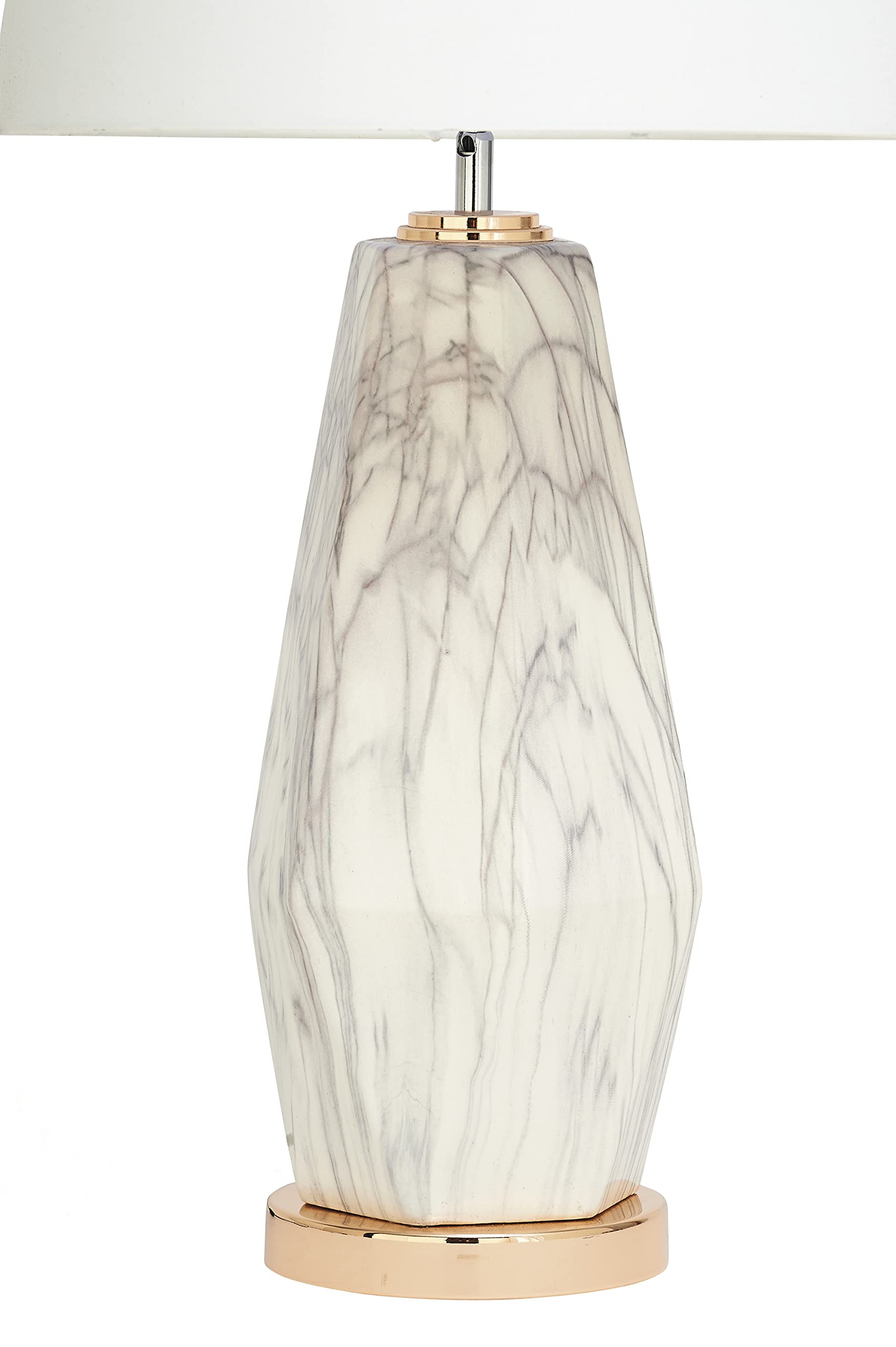 CosmoLiving by Cosmopolitan White Ceramic Table Lamp with Gold Base - 15x15x30 Inch Faux Marble Accent Lighting for Bedroom, Living Room & Office Decor