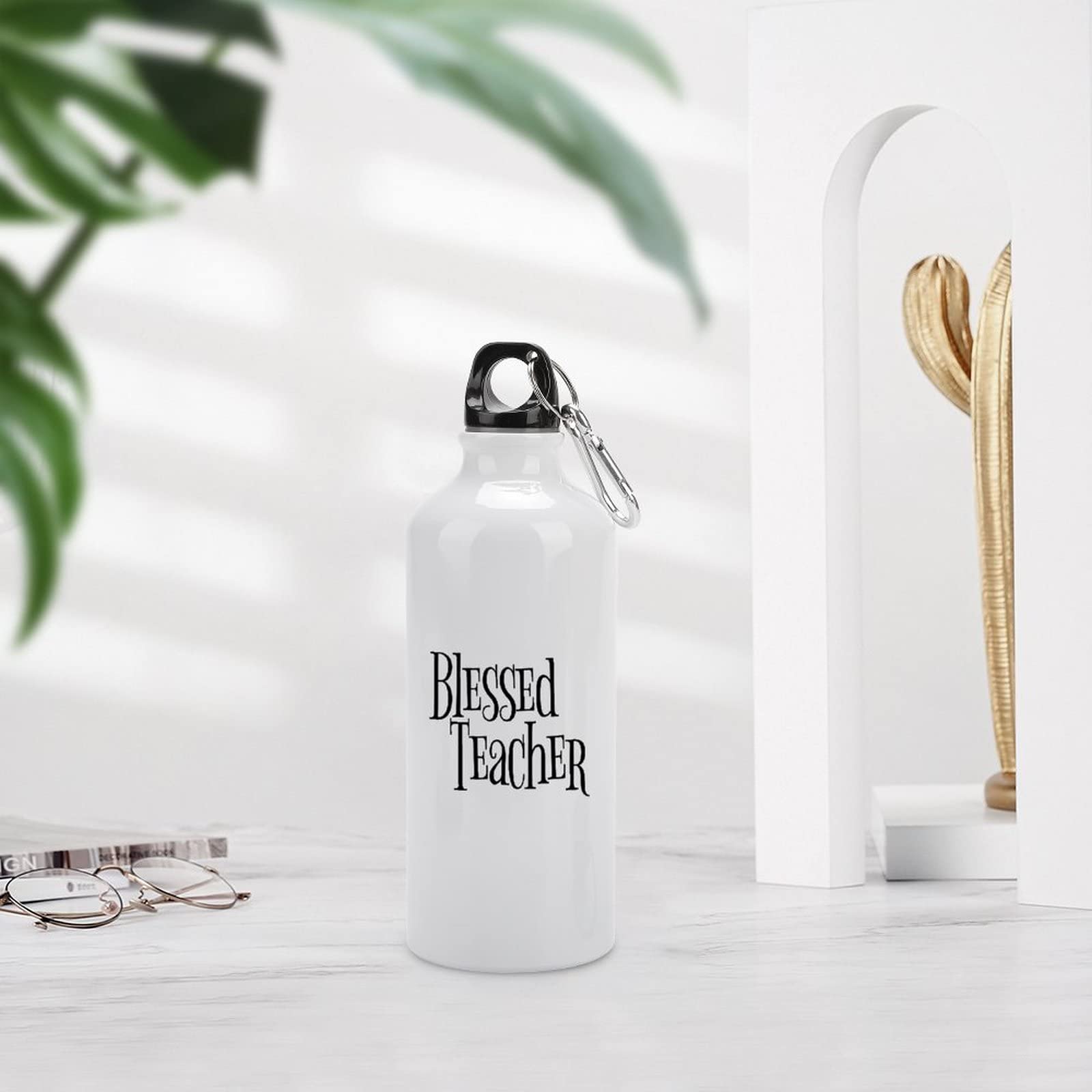 20oz Insulated Aluminum Sports Water Bottle with Carabiner Clip - Leakproof & BPA-Free for Gym, Hiking & School - Funny Blessed Teacher Gift Idea (White)