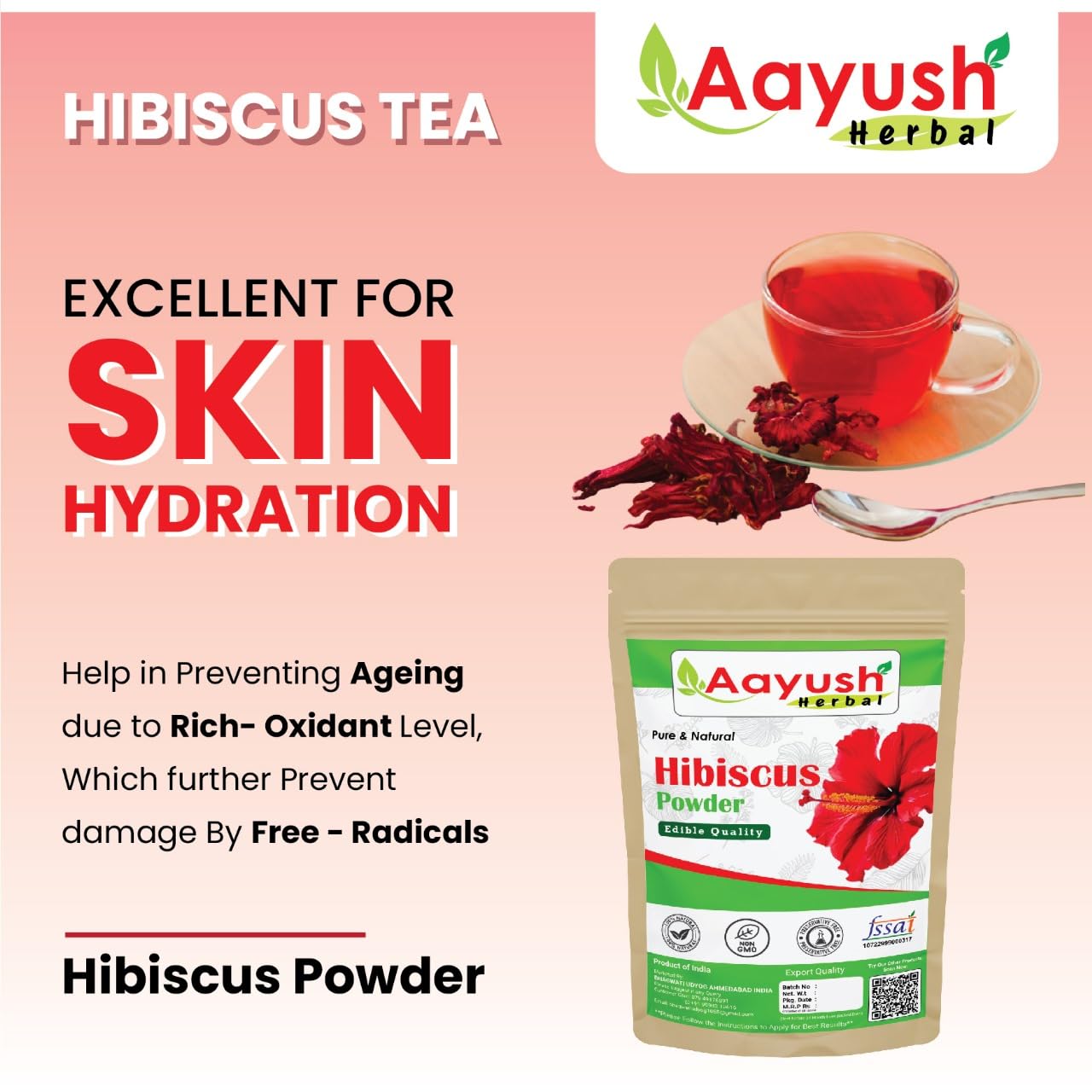 Aayush Herbal 100% Natural Hibiscus Flower Powder (Rosa Sinensis) - 100gX2 Pack for Hair Growth & Skin Care | Organic Face Mask & Hair Treatment for Shiny Hair & Glowing Skin | DIY Beauty Recipes & Ayurvedic Remedies