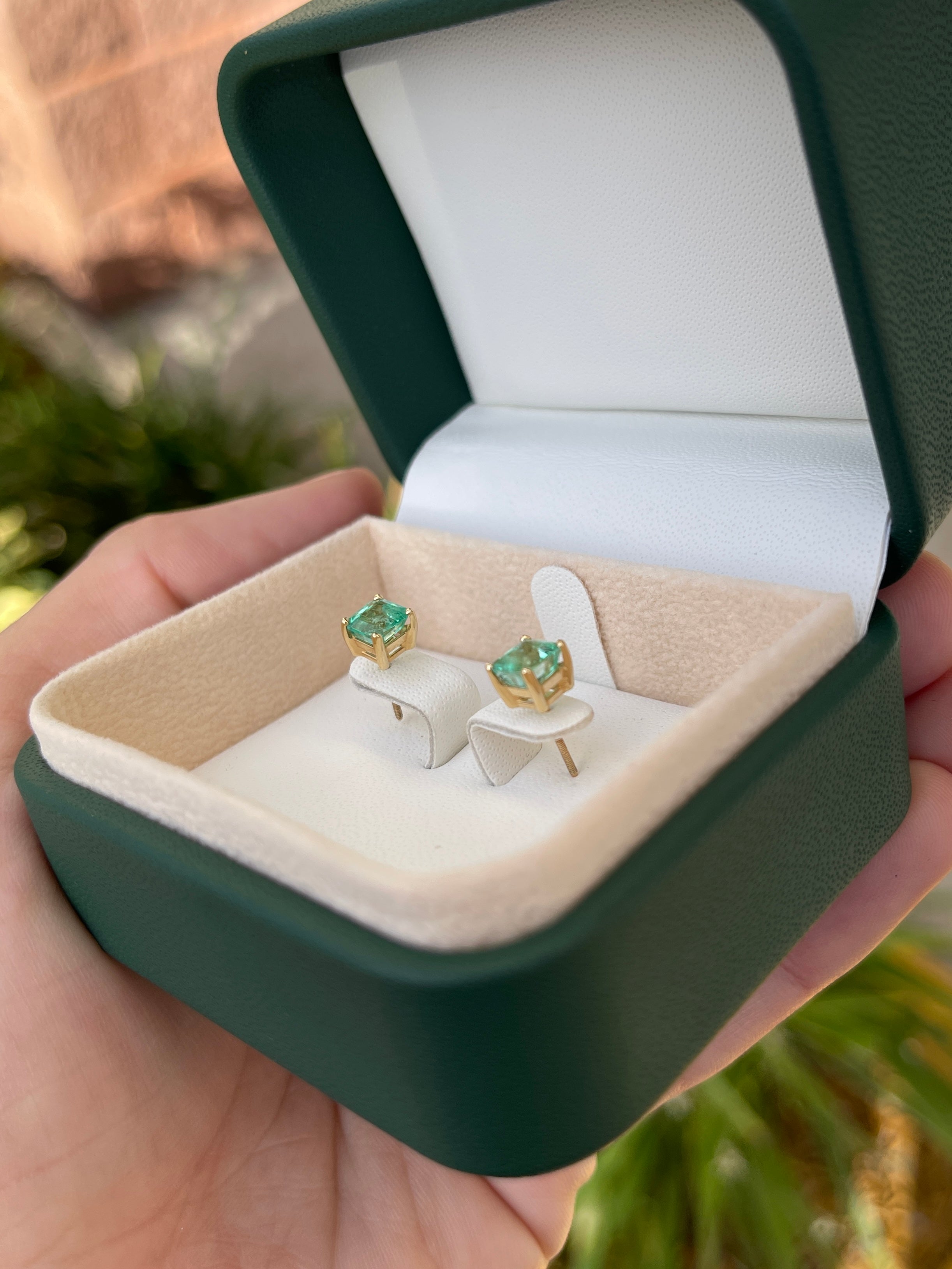 2.05tcw 5.5x5.5mm Asscher Cut Emerald Screw Back Stud Earrings in 14K Gold | Elegant Jewelry for Weddings, Parties & Special Occasions