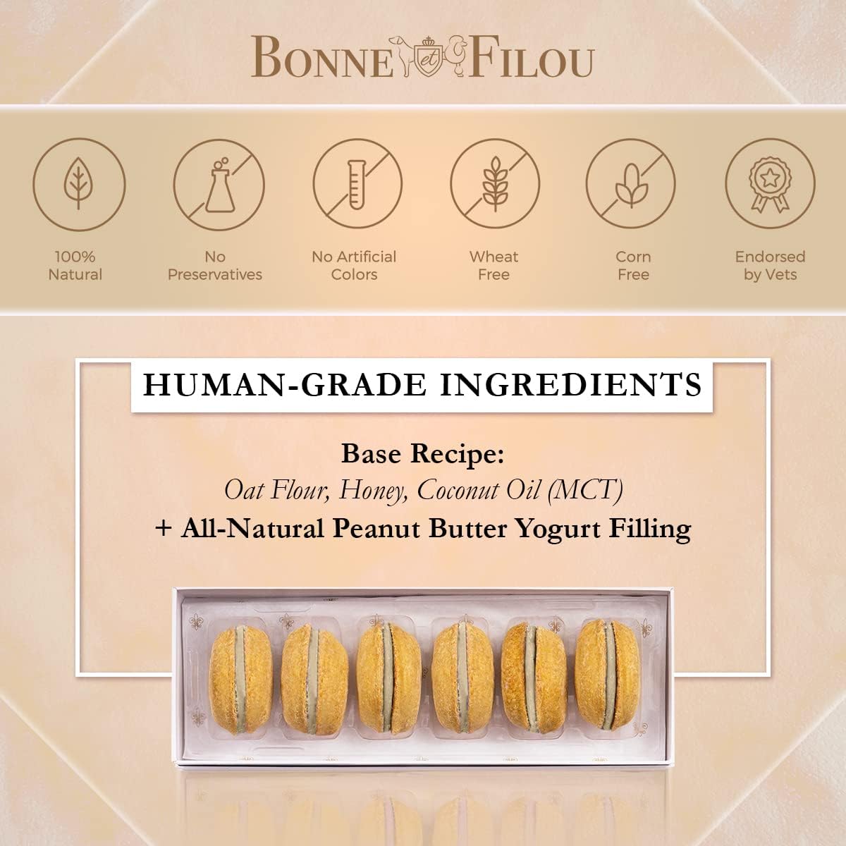 Bonne et Filou Gourmet Peanut Butter Cupcakes for Dogs – Healthy & Delicious Human-Grade Dog Treats – 6 Pack – Perfect for Training Rewards & Special Occasions