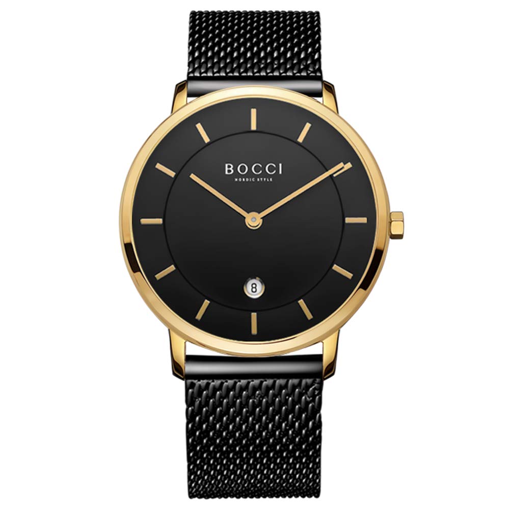 BOCCI Men's 40mm Analog Quartz Wristwatch - Stainless Steel Band, Japanese Movement, Black Gold - Perfect for Business, Casual & Formal Occasions