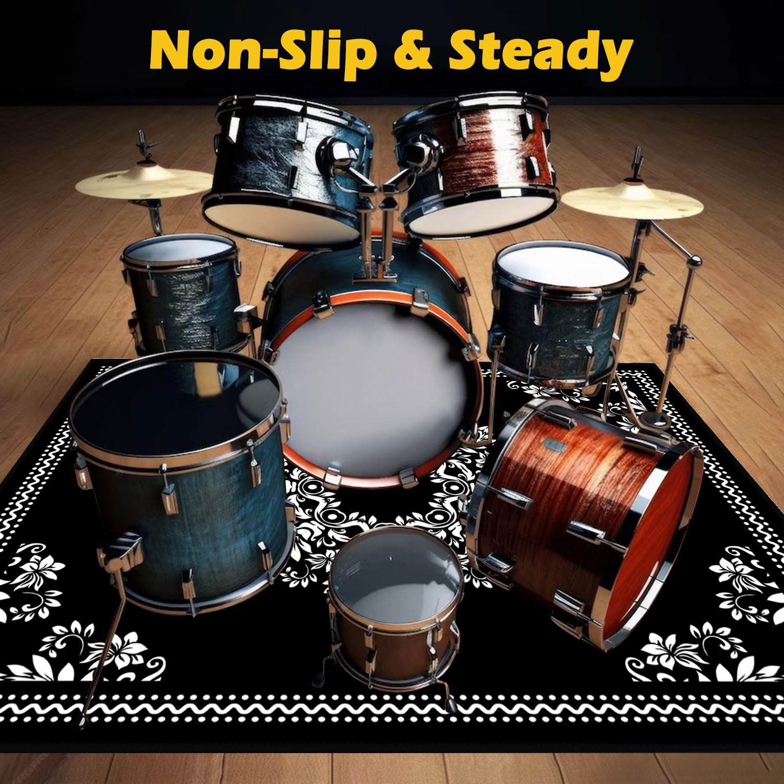 **4x6ft Drum Rug with Non-Slip Bottom - Soundproof Drum Set Floor Mat for Electric Drums (47x71in, Circular Pattern) - Perfect for Home Studios, Live Gigs & Drum Practice Accessories**