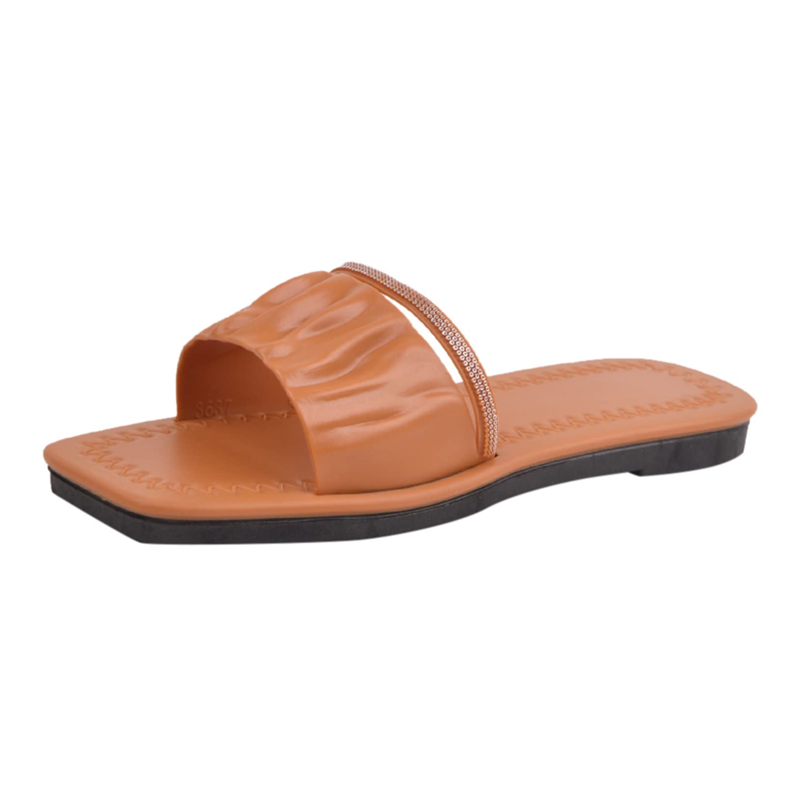 Women's Bohemian Rhinestone Open-Toe Flat Slippers - Folded Leather Summer Casual Shoes for Women - Perfect for Beach, Vacation, and Home Comfort