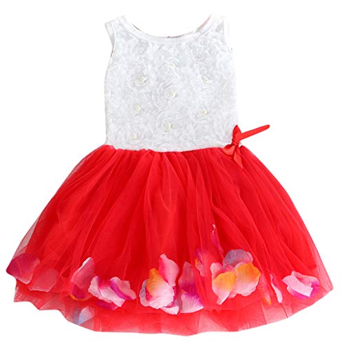 VEFSU Toddler Patchwork Tutu Princess Dress with Pearl & Floral Bowknot - Soft Tulle Mesh Baby Girl Dress for Birthday Party, Photo Shoot & Special Occasions