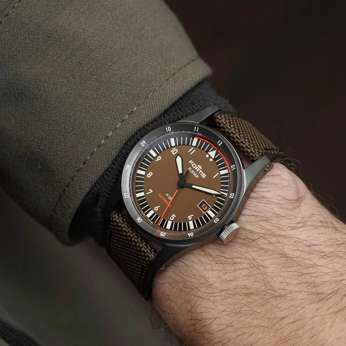 Fortis Flieger F-39 Werk 7 Tactical Green Military Watch - Durable Swiss Automatic Pilot Watch for Aviation, Outdoor Adventures & Everyday Wear