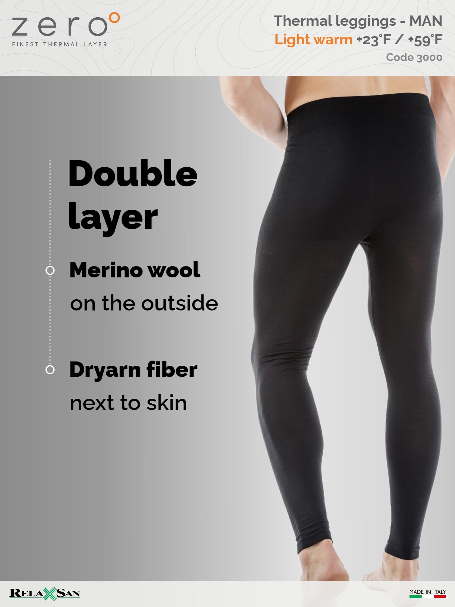 Relaxsan Zero 3000 Men's Thermal Base Layer Leggings - Dryarn & Merino Wool Blend for Warmth & Breathability | Perfect for Winter Sports, Hiking & Cold Weather Activities