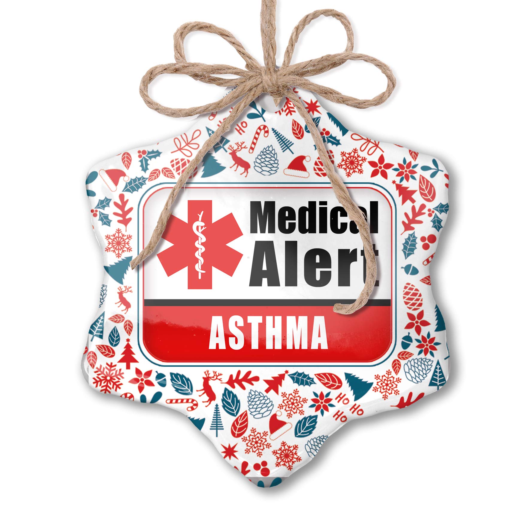 Medical Alert Christmas Ornament - Red, White & Blue Asthma Awareness Holiday Decor for Tree & Gifts