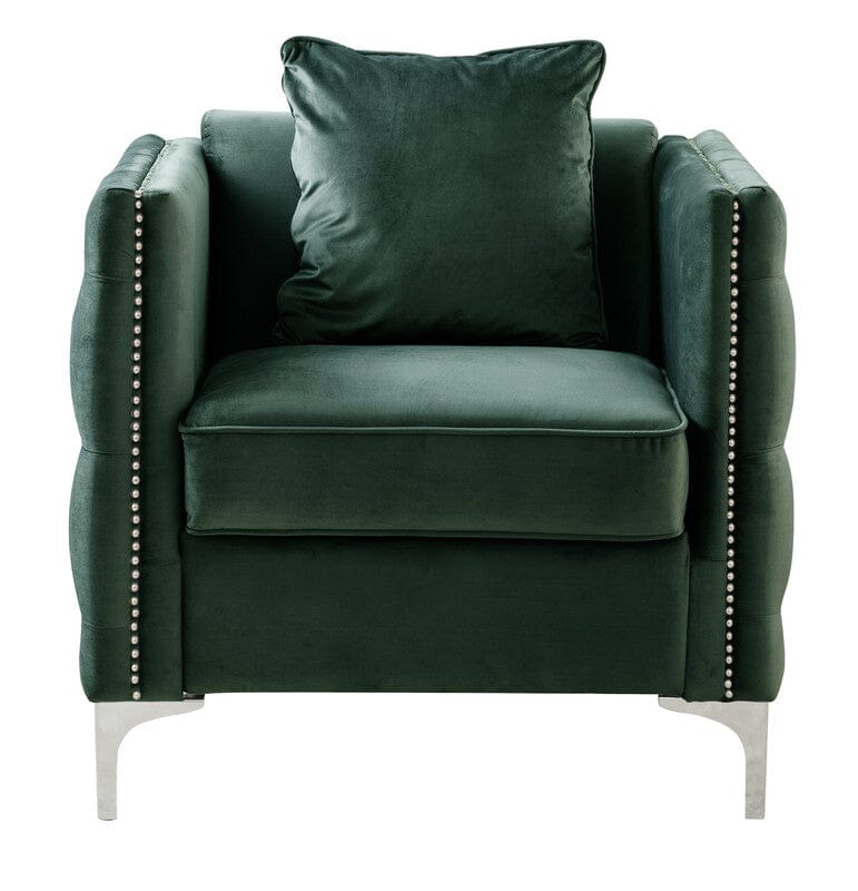 Bayberry Green Velvet Accent Chair with Matching Pillow - Elegant Living Room Seating for Home Office & Lounge Areas